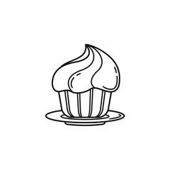 Hand Drawn Cupcake with Frosting Outline Design