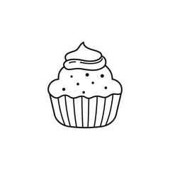 Simple Cupcake with Frosting Outline Illustration