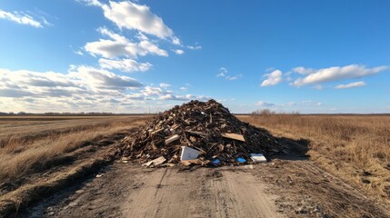 Fototapeta premium Illegal dumping of waste in a field.