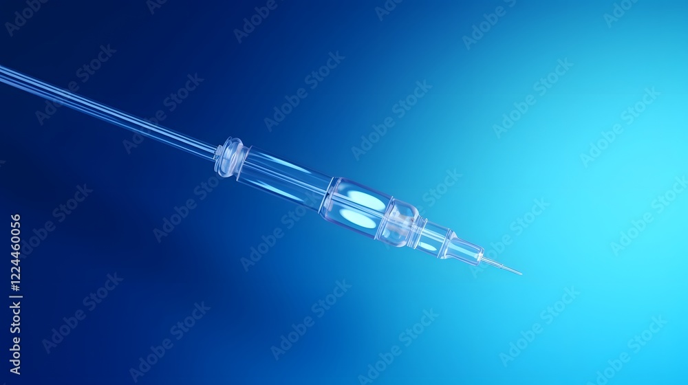 Poster macro close up shot of a single syringe needle against a minimalist gradient background in the stand