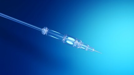 Macro close up shot of a single syringe needle against a minimalist gradient background in the standard 16 9 aspect This image conveys the medical healthcare