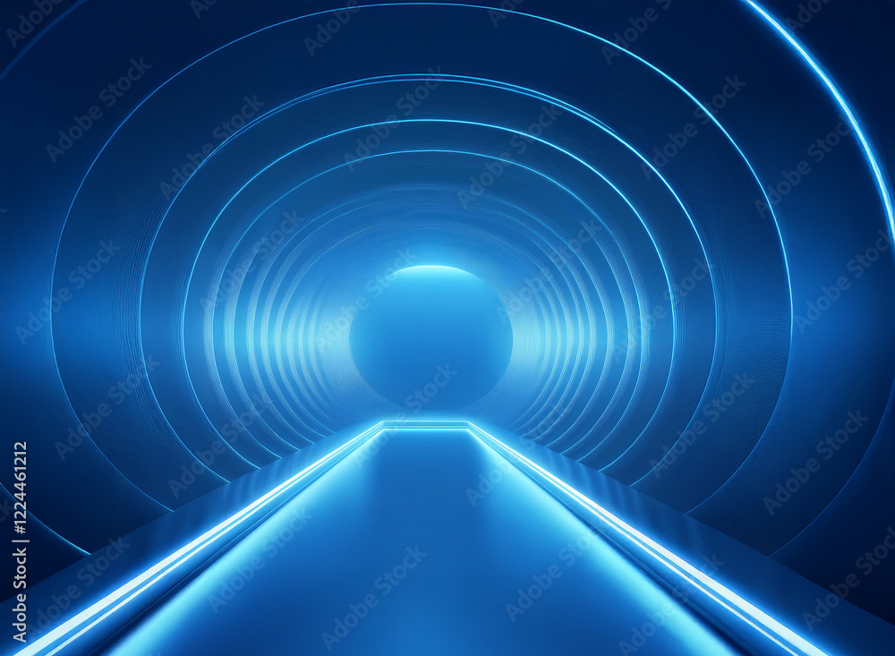Aufkleber abstract digital art depicting a glowing blue tunnel with concentric circles and a bright path leadi