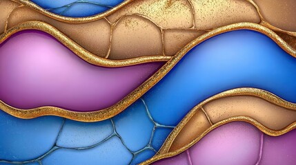 An abstract art background with vibrant swirling colors and textured details, blending shades of blue, pink, and gold. High Quality