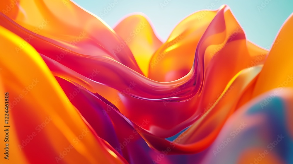 Poster abstract 3d rendering of liquid waves with flowing red orange splashes for illustration concept vibr