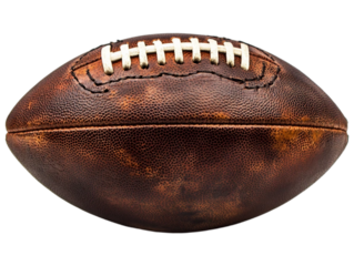 A classic American football (rugby football) isolated on white background. Showcasing its iconic brown leather surface with visible texture and stitching. PNG file