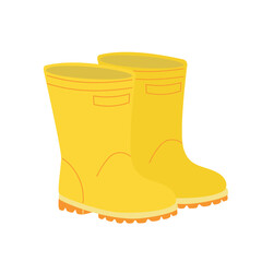 Yellow rubber boots in cartoon flat design. Waterproof autumn footwear. Clothing and accessories vector illustration isolated.