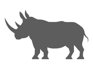 African white savannah standing rhinoceros isolated in cartoon style. Educational zoology wildlife illustration icon, rhinoceros silhouette side view, gray rhino endangered big fauna, wild animal