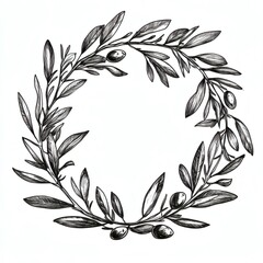 Olive branch wreath design features intricate leaves and olives for a natural and elegant aesthetic