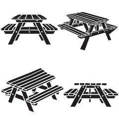 "Detailed Vector of  the Picnic Table Silhouette Isolated on White Background" 