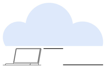 Laptop connected to a large cloud, signifying cloud computing, data storage, and remote collaboration. Ideal for IT, remote work, innovation, communication, cloud services digital transformation