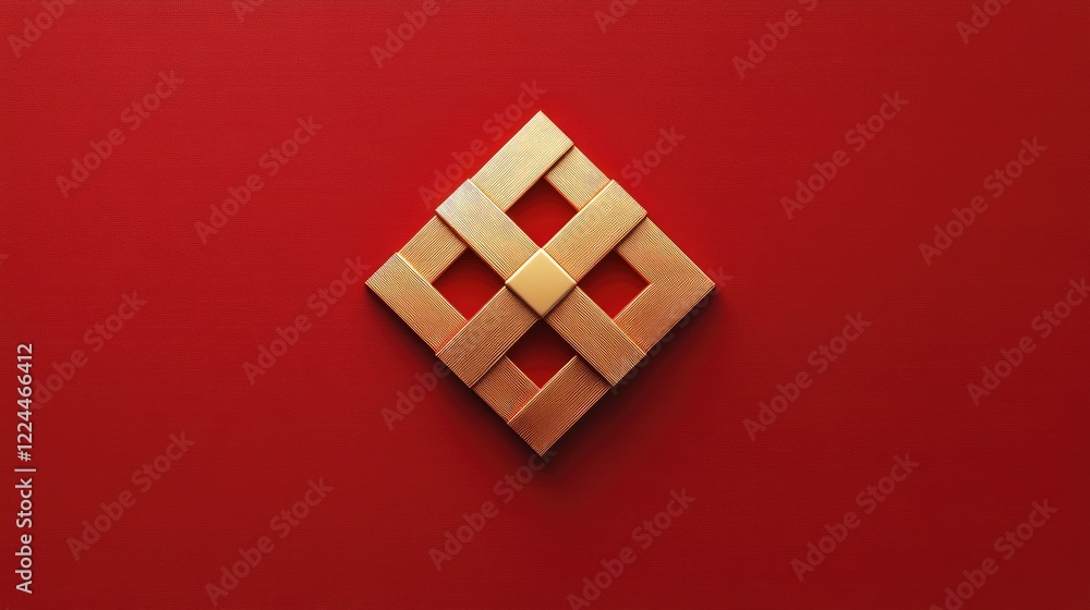 Poster clean and simple chinese new year art with a red background and a single golden symbol of luck.