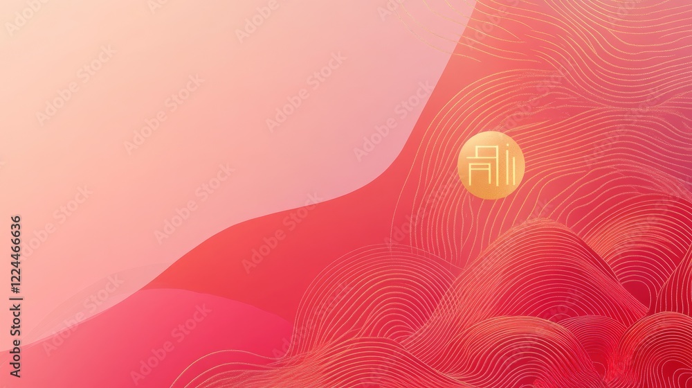 Poster elegant and simple design with soft red gradients and a gold chinese zodiac symbol subtly placed.