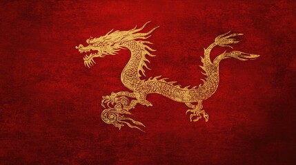 Elegant minimalist Chinese New Year art featuring a single golden dragon silhouette on a deep red canvas.