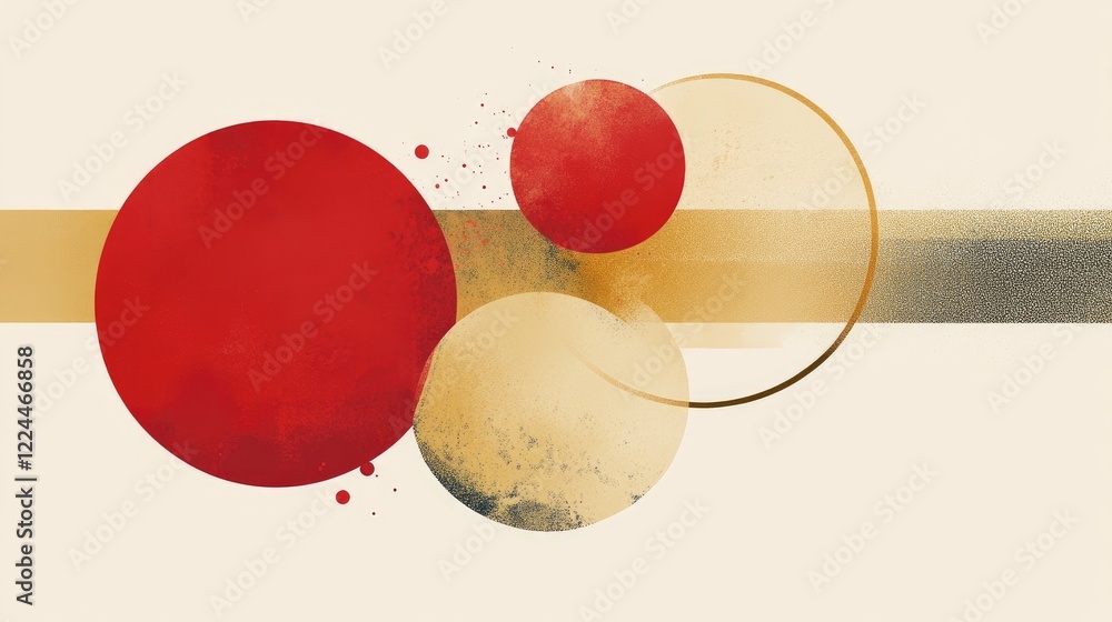 Poster minimalist abstract chinese new year design featuring circular red and gold shapes symbolizing unity