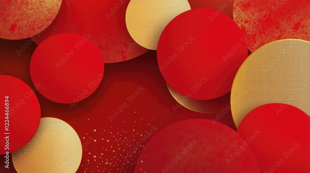 Poster minimalist abstract chinese new year design featuring circular red and gold shapes symbolizing unity