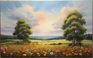 Naklejka premium autumn landscape with sunflowers
