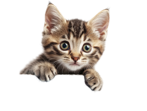 Isolated Gray Kitten Peeking Over Edge