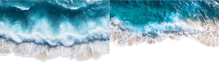 Set of a, Beach with waves, top view, isolated on transparent background.
