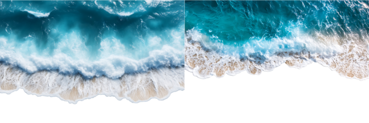 Set of a, Beach with waves, top view, isolated on transparent background.