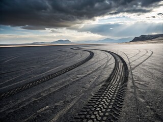 Business Card Template: Tire Tracks on Black Background - Copy Space for Branding