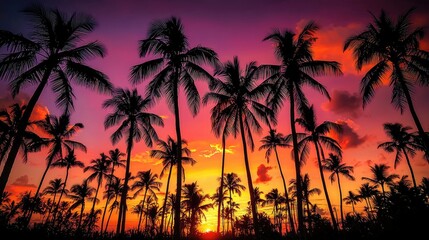 Silhouetted Palm Trees at Vibrant Sunset