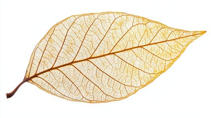 53.Close-up of a dried leaf, its brittle edges and detailed vein structure standing out vividly against a clean white background, creating a minimalist composition.