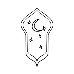 Hand drawn style Islamic arches with  moon. Minimalistic illustrations
