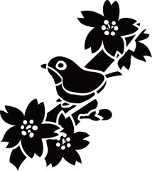 桜の枝とメジロのベクターイラスト