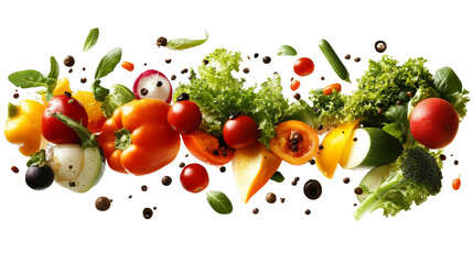 [Transparent Background PNG]Colorful Fresh Vegetables and Herbs in Motion © duyina1990