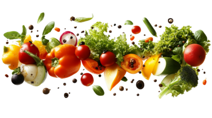 [Transparent Background PNG]Colorful Fresh Vegetables and Herbs in Motion