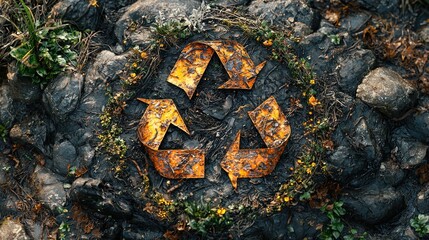 Obraz premium Rusty Recycling Symbol in Earth: A Symbol of Environmental Renewal