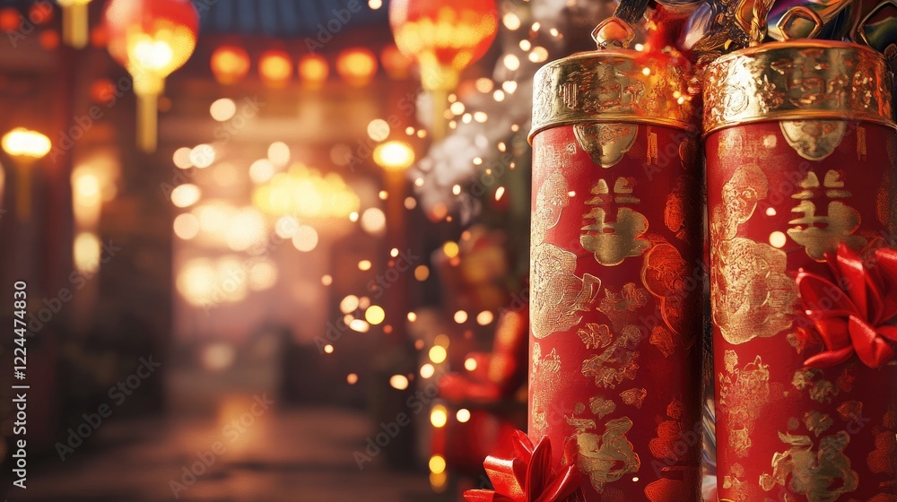 Poster a gamified chinese new year celebration, where users can interact with virtual objects like firecrac