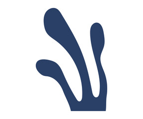 An abstract dark blue shape resembling a stylized leaf or plant growth set against a white background. Ideal for minimalist designs modern art nature-themed decorations botanical illustrations and