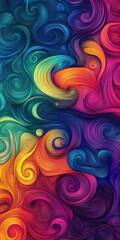 Vibrant swirling abstract pattern in rainbow colors.