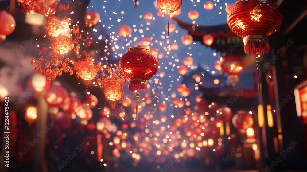 Poster an animated chinese new year celebration with interactive elements, where users can change the color