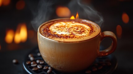 Warm Cozy Cappuccino by the Fireplace: A Delightful Winter Treat