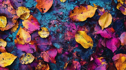82.A vibrant mix of fallen dry leaves scattered across the ground, their autumnal hues blending harmoniously to create a natural and textured background.