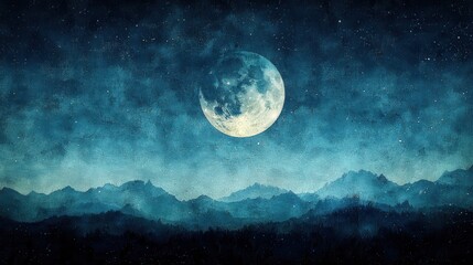 Mesmerizing Night Scene with Half-Moon and Starlit Sky Over Mountain Range