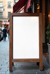 Ancient signboard mockup and template empty frame for logo or text on exterior street advertising city shop background, modern flat style