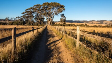 Obraz premium Scenic Pathway Through Golden Grassland Landscape