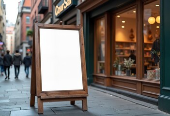 Ancient signboard mockup and template empty frame for logo or text on exterior street advertising city shop background, modern flat style
