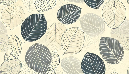 Obraz premium A pattern of various leaves in muted colors on a light background.