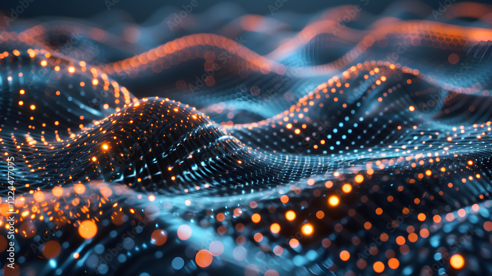 Aufkleber abstract visualization of dynamic waves with glowing dots representing data or energy flow.