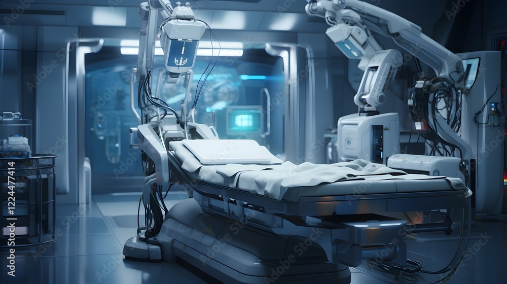 Poster futuristic surgical robot equipped with advanced medical instruments and technology performing a com