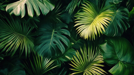Obraz premium Lush green tropical leaves in natural light.