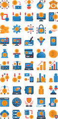 Bitcoin And Cryptocurrency Flat Style Illustration Icon Set