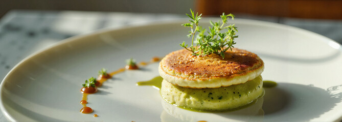 Elegant matcha pancake plated in minimalist kitchen, green harmony
