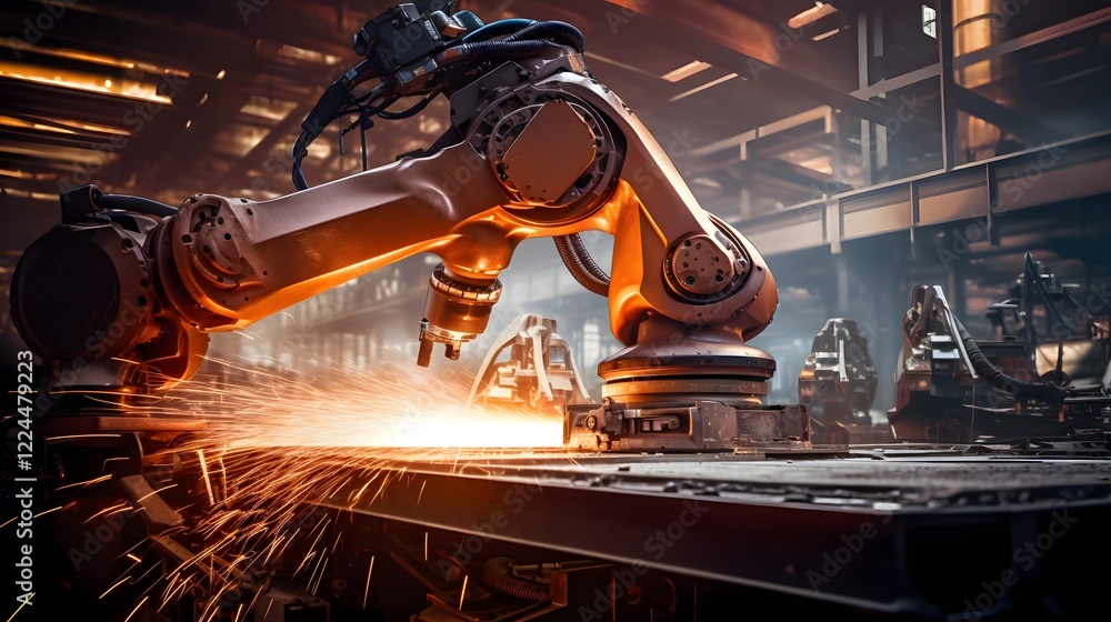 Aufkleber robotic arm welding metal components in a modern industrial factory setting automated manufacturing 
