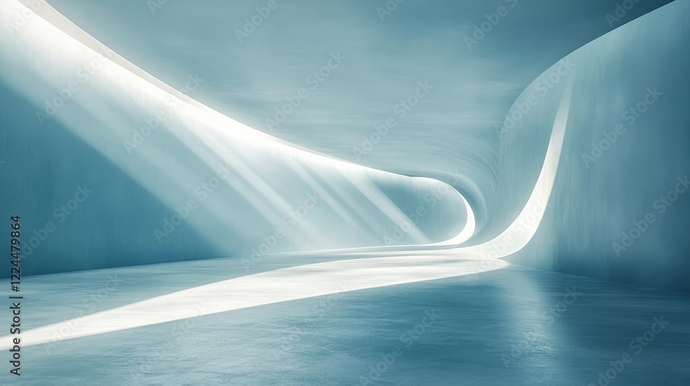 Poster abstract minimalistic background with thin, curved white lines on a light blue backdrop