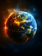Obraz premium Burning Earth, Climate Change, Global Warming, Space Background, Environmental Disaster, Concept Art